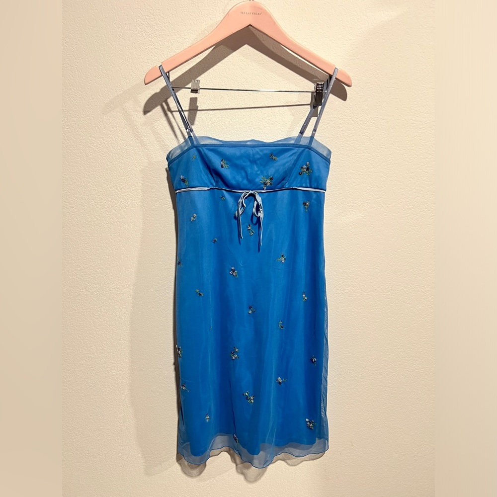 Vintage Y2k BCBG FLORAL BEADED Tulle Slip MINI Baby doll  DRESS